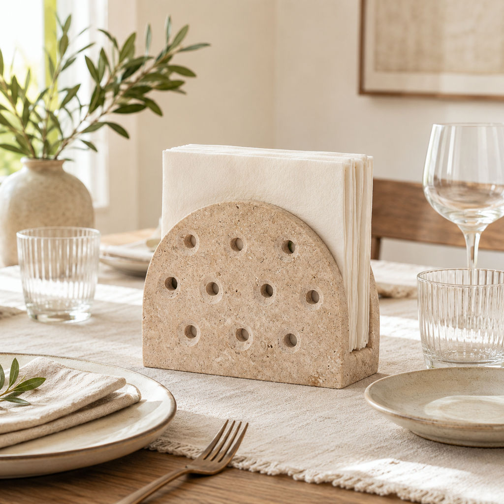 Handmade Travertine Napkin Holder
