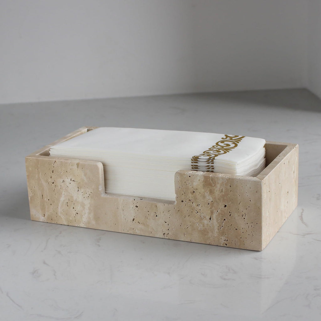 Natural Travertine Napkin Holder 9.8"x4.9"x2.8" Guest Towel Holder Paper Hand Basket for Bathroom/Kitchen/Restaurant