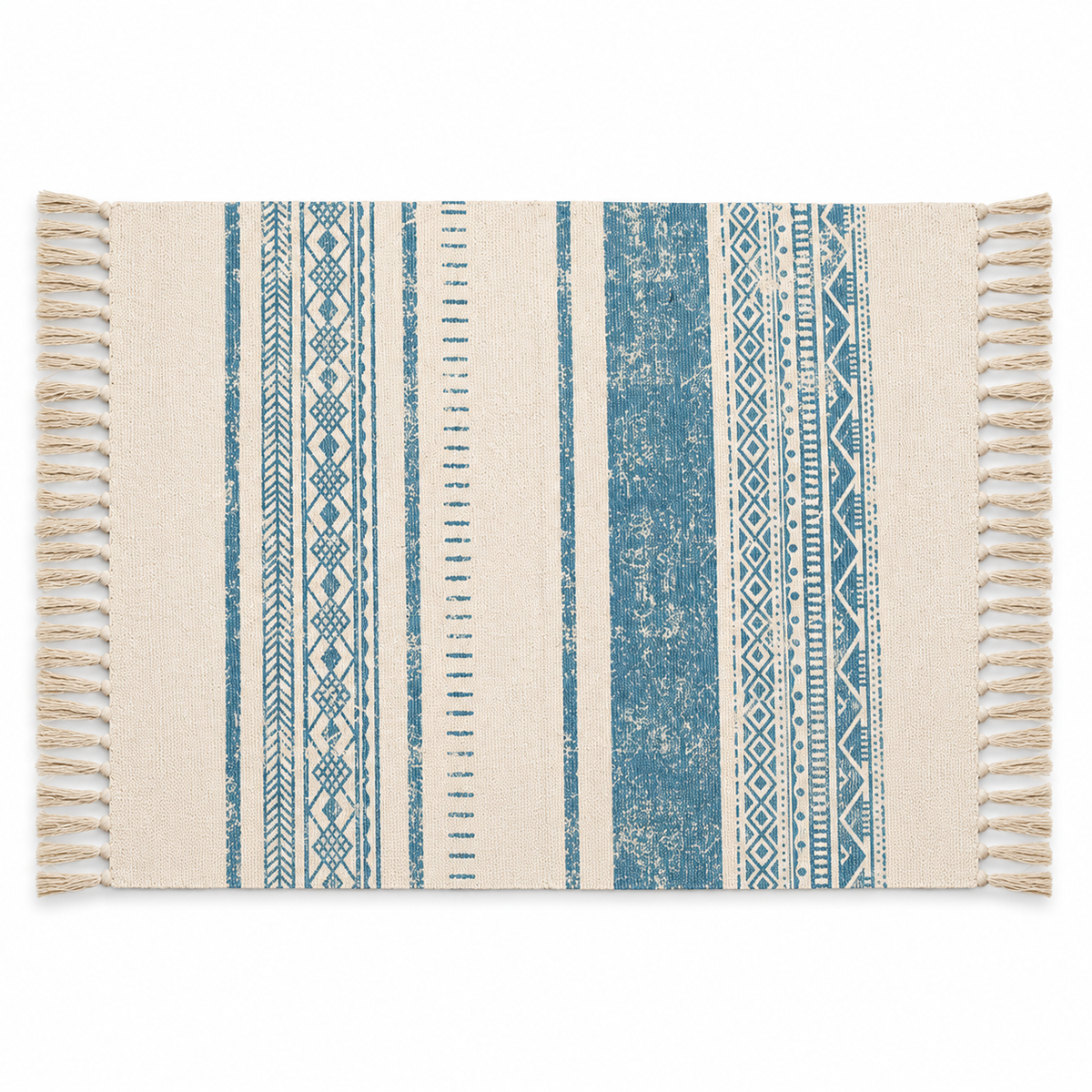 Nordic Minimalist Blue Cotton-Linen Accent Rug
