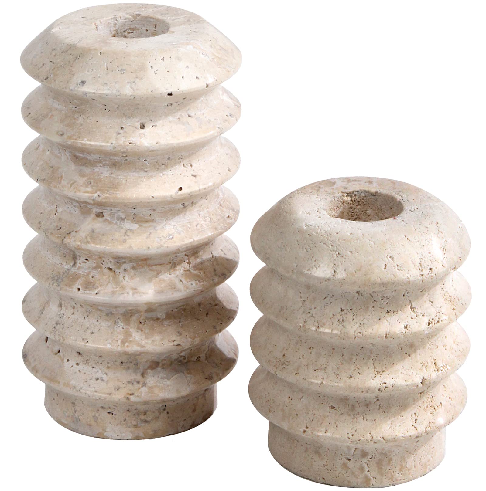 Travertine Candlestick Holders Set of 2 Natural Stone Candle Holder Decorative Candle Stands for Wedding Dinning Party Table Centerpieces Fits 3/4 Thick Candles (Cream White)