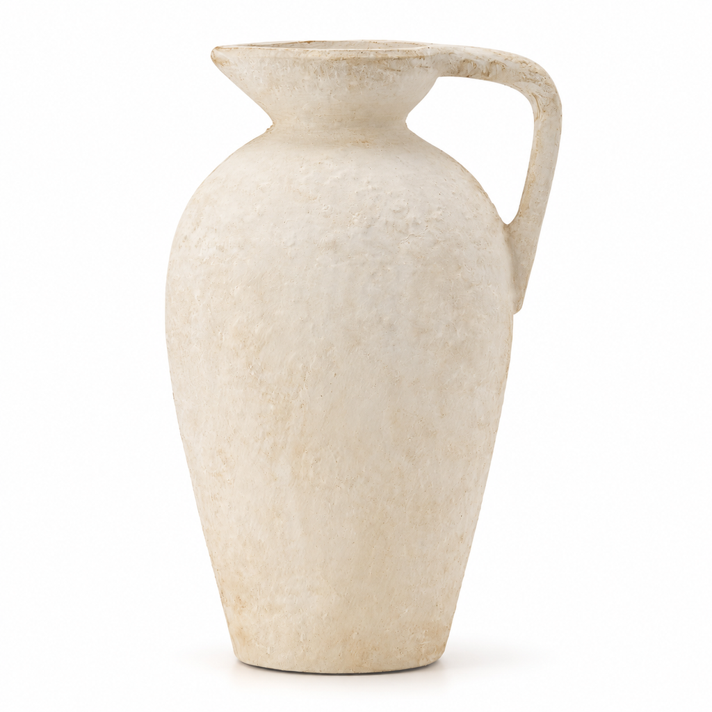 Rustic Off-White Ceramic Vase with Handle