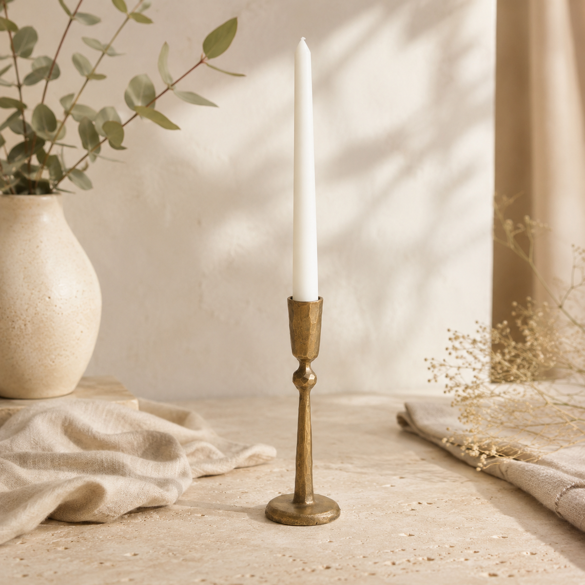 Hand-Forged Antique Brass Taper Candle Holder, 7 Inch