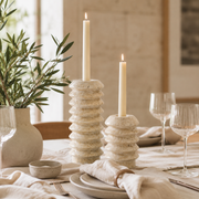Natural Travertine Taper Candle Holders, Set of 2