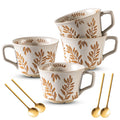 Lead-free Coffee Mugs Set of 4 with Gold Spoon 11 oz Ancient Style Hand-painted Ceramic Mug Gifts for Men Women Unique Personality Gifts for Home Kitchen Office Dishwasher Microwave Safe