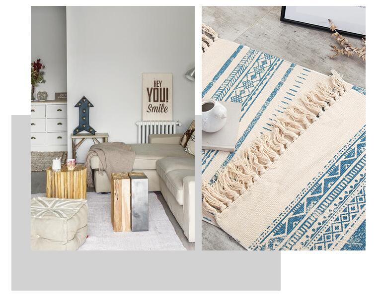 Vintage Nordic Minimalist Cotton Linen Area Rug