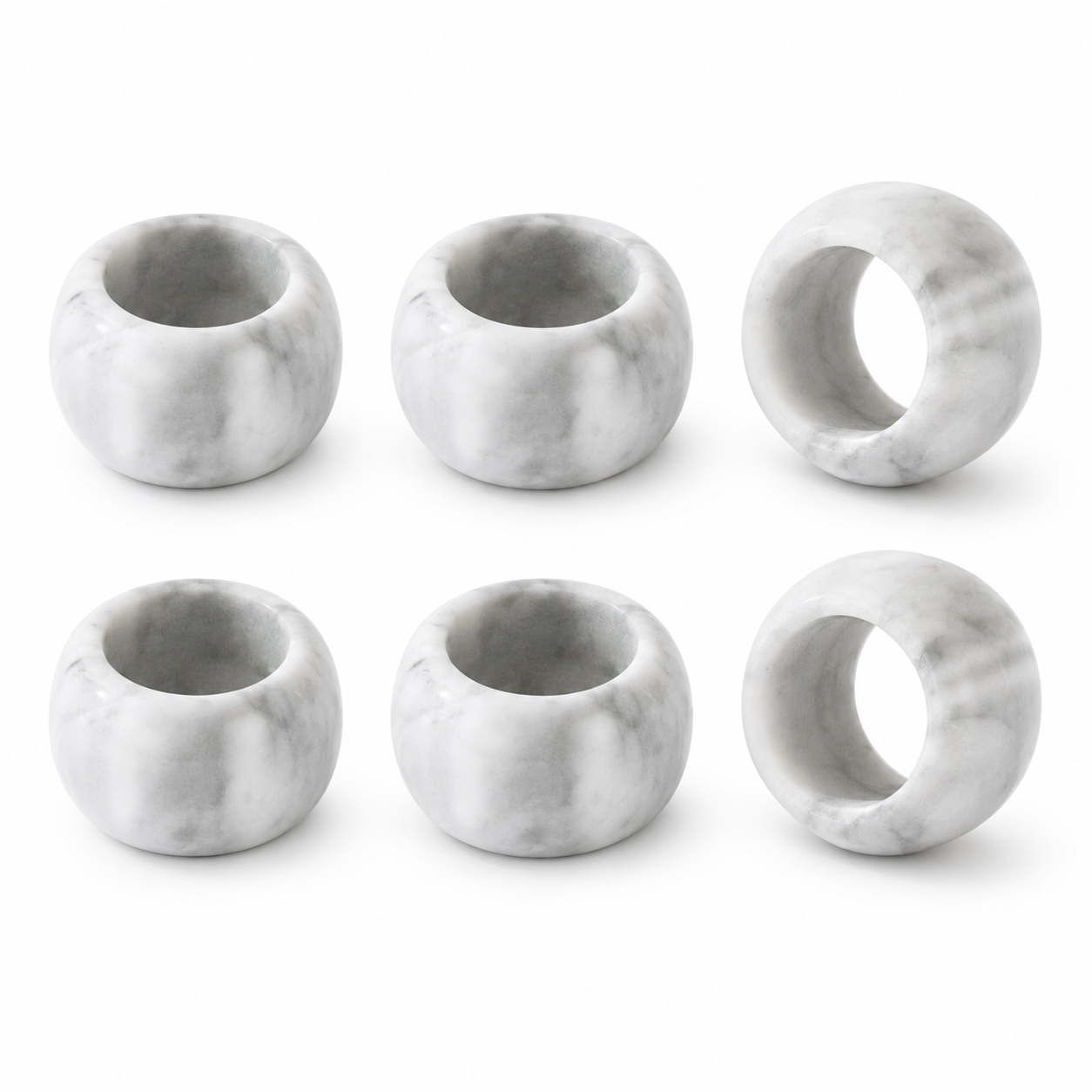 White & Gray Marble Napkin Rings, Set of 6