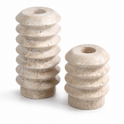 Natural Travertine Taper Candle Holders, Set of 2