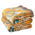 VANJOROY Boho Large Throw Blanket 100% Organic Cotton Soft Sofa Bed Throw-Floral Farmhouse Decor Blanket Reversible Bohemian Throw for Chair Couch Quilt and Gift 91" x 98"-Yellow