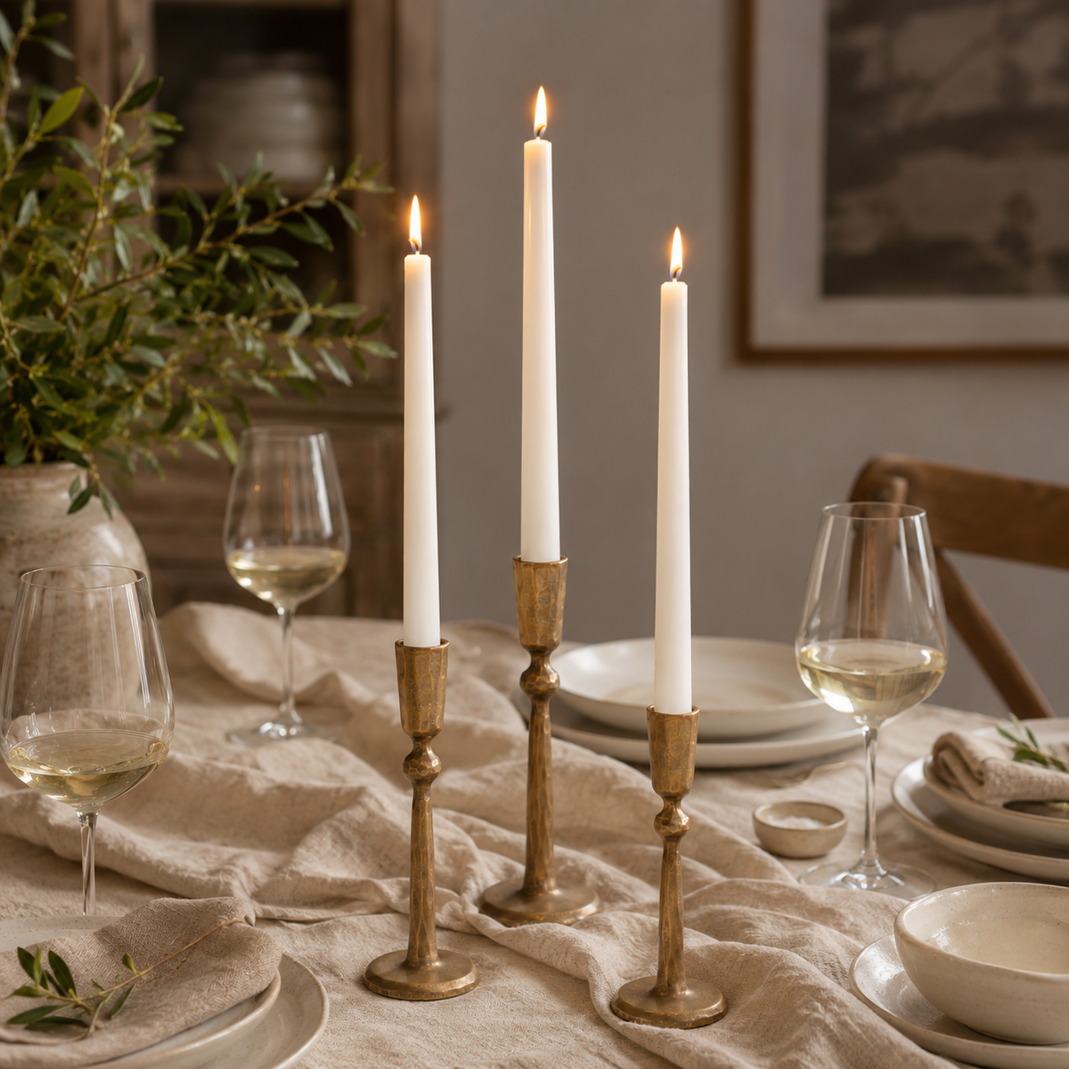 Hand-Forged Antique Brass Taper Candle Holder, 7 Inch