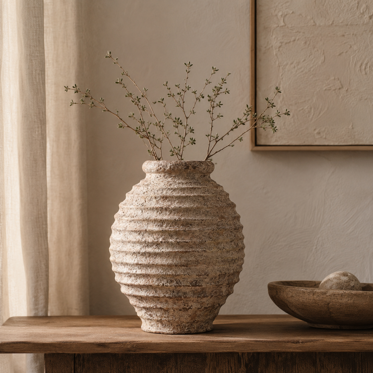 Antique-Inspired Textured Stoneware Vase