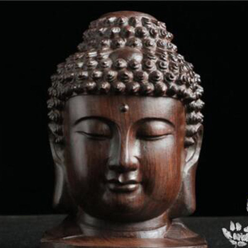 Wood Carved Buddha Head Art Craft Statue
