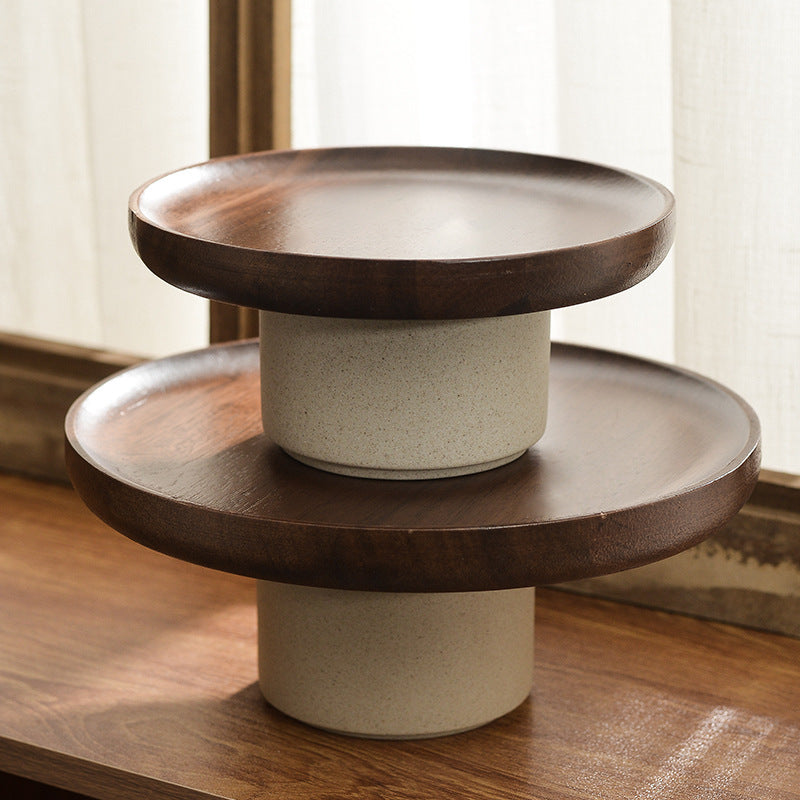 Vintage Japanese Wood Cake Stand for Home Display