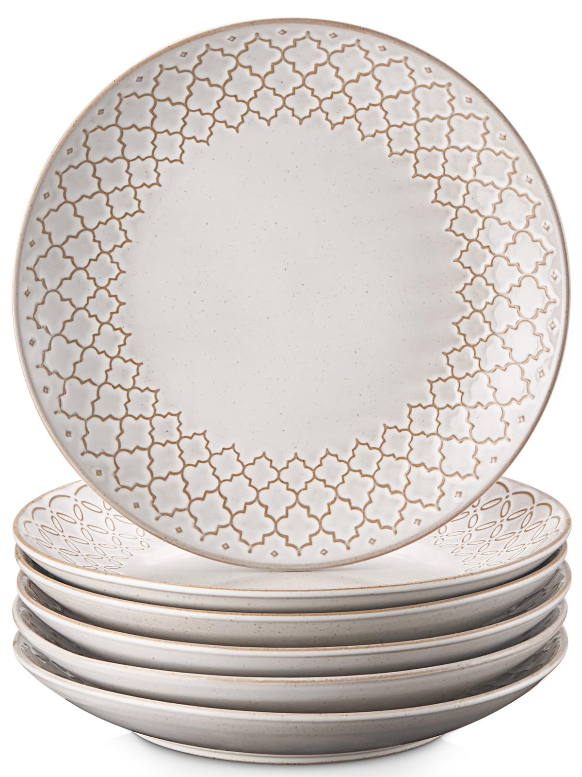 Lead-Free Dinner Plate Set of 6 8.8-inch Ceramic Plates Set Relief and Glazed with Specks Serving Dishes Versatile Plates for Salad Dessert Microwave Safe Housewarming and Wedding Gift
