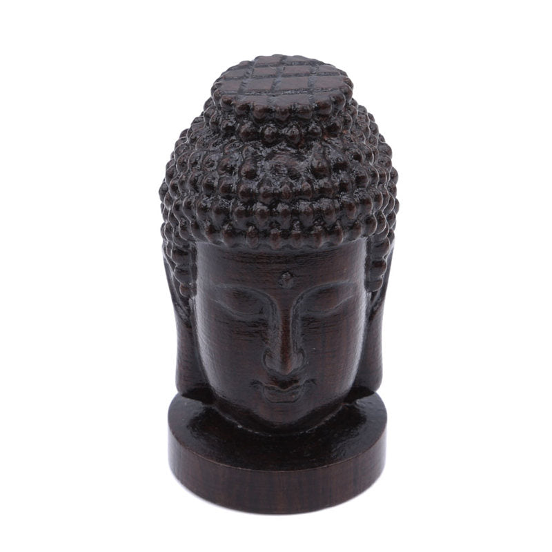 Wood Carved Buddha Head Art Craft Statue