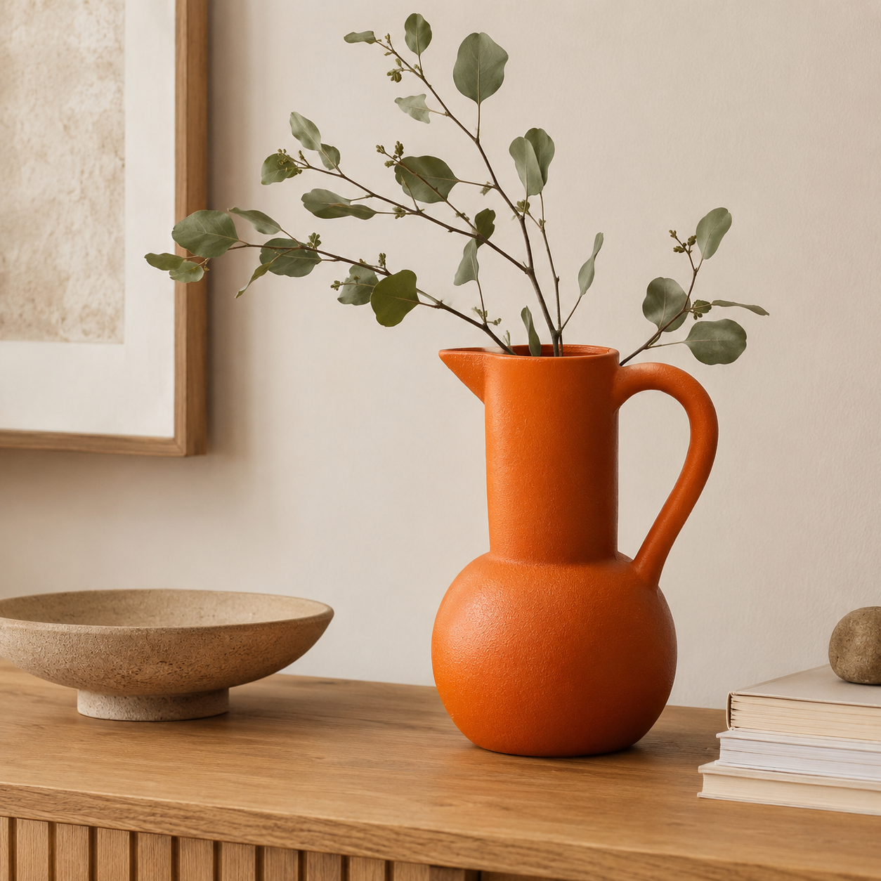 Burnt Orange Ceramic Pitcher Vase