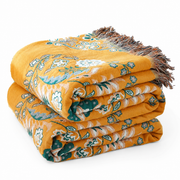 Reversible Organic Cotton Floral Throw Blanket, Yellow