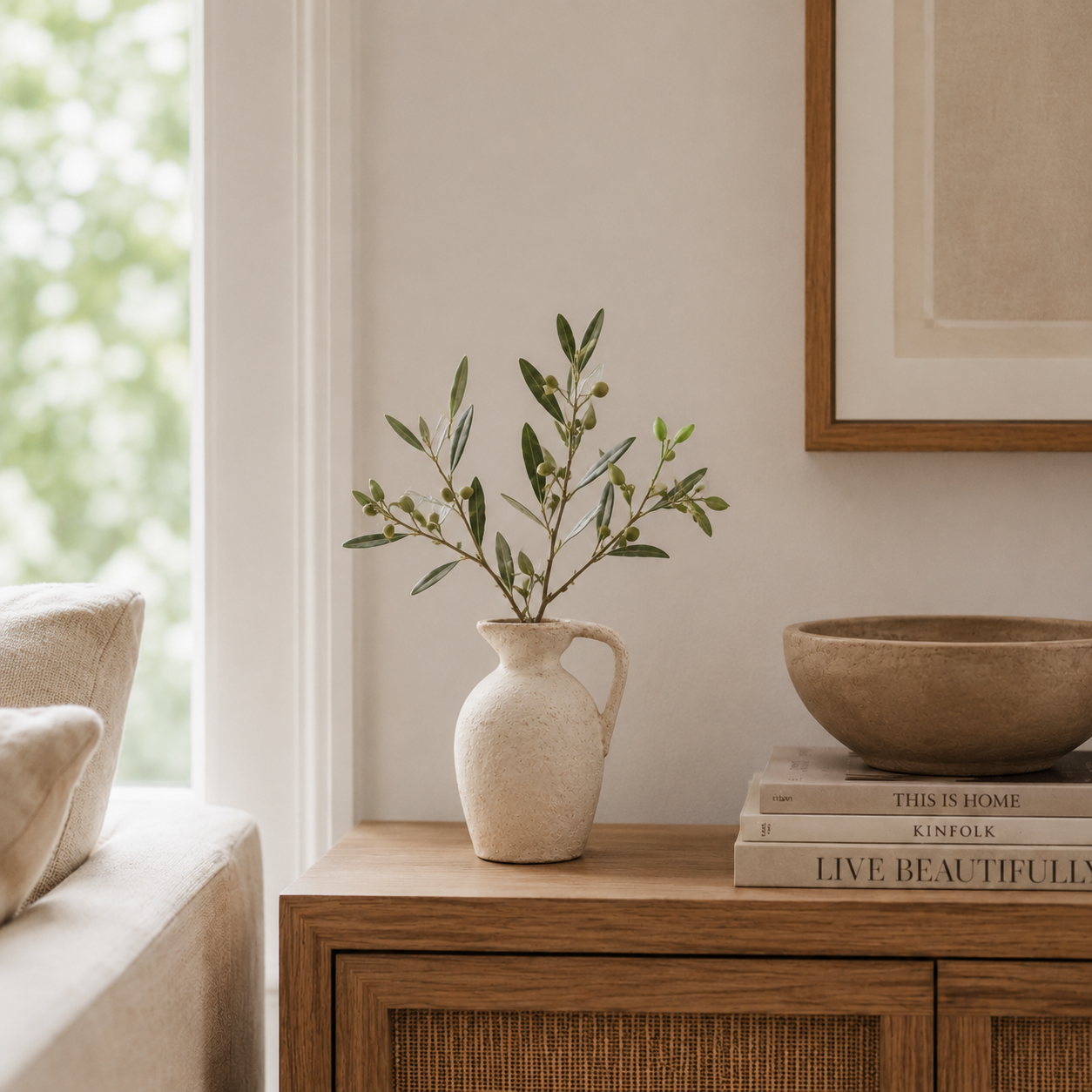 Rustic Off-White Ceramic Vase with Handle