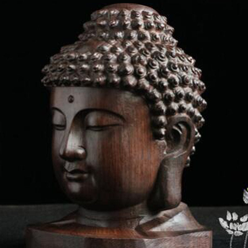 Wood Carved Buddha Head Art Craft Statue