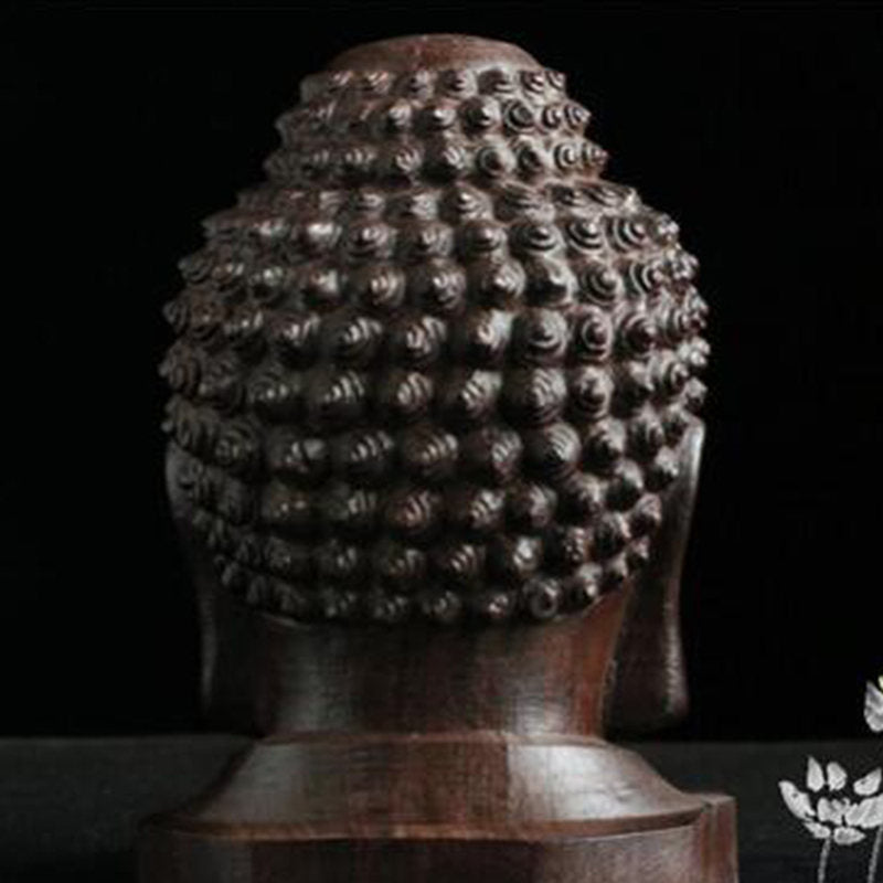 Wood Carved Buddha Head Art Craft Statue