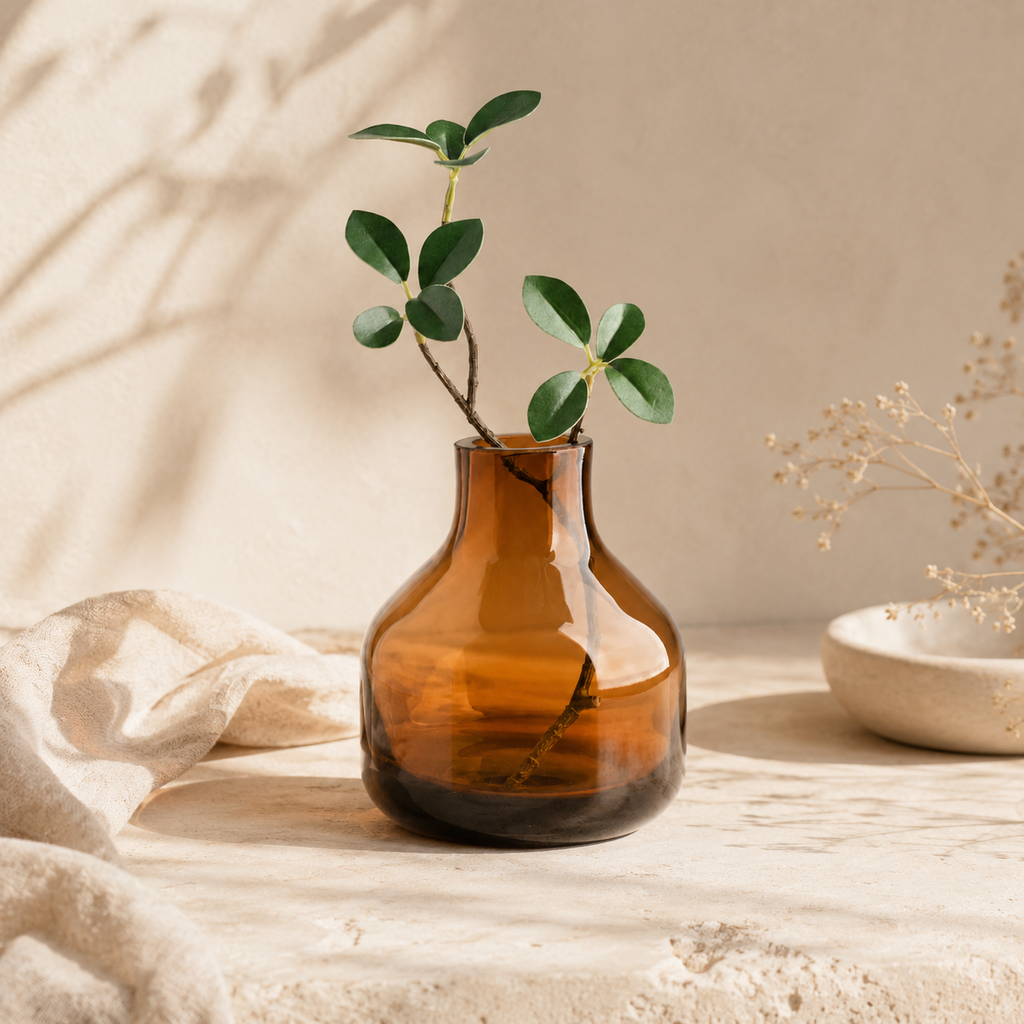 Handblown Amber Glass Bud Vase, 5 Inch