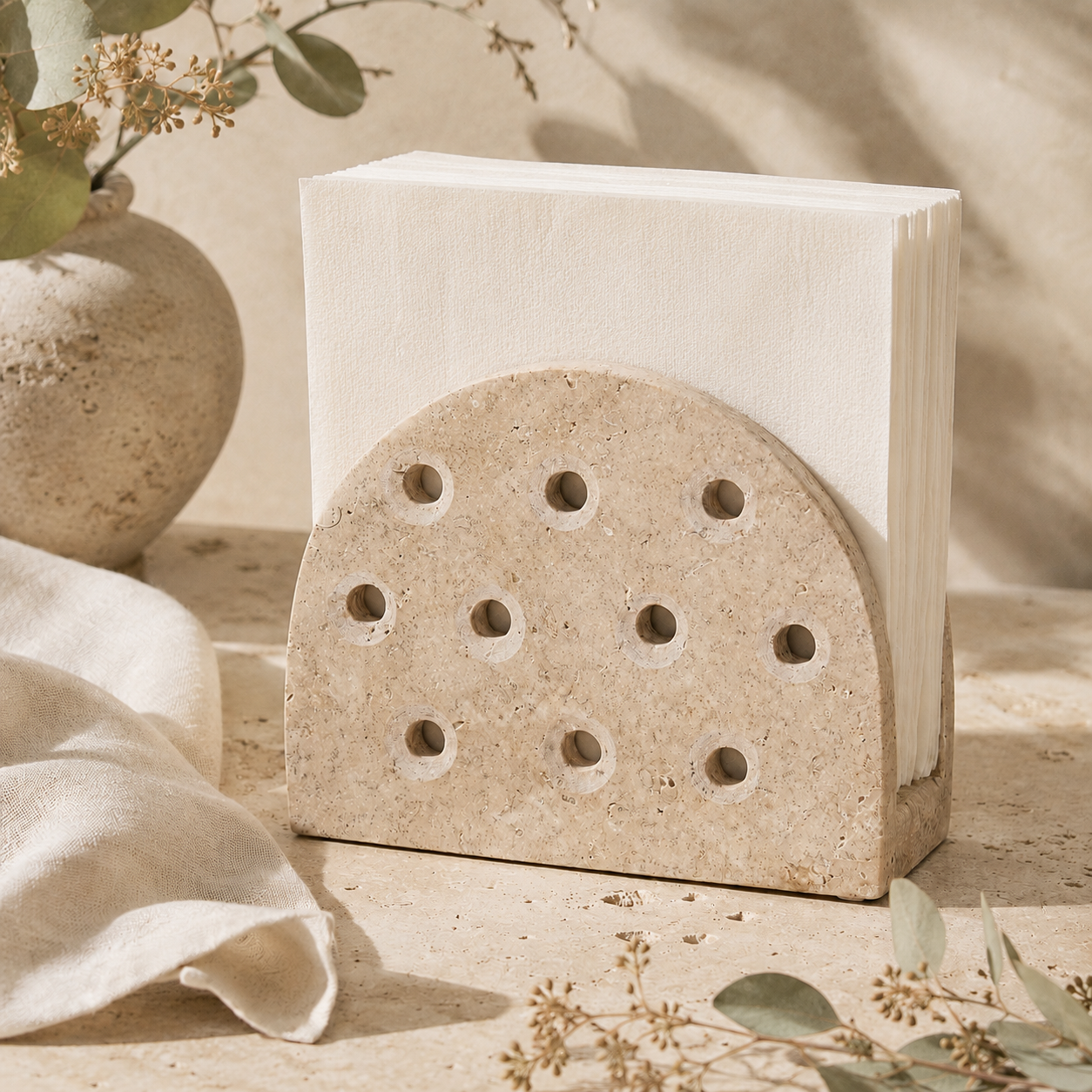 Handmade Travertine Napkin Holder