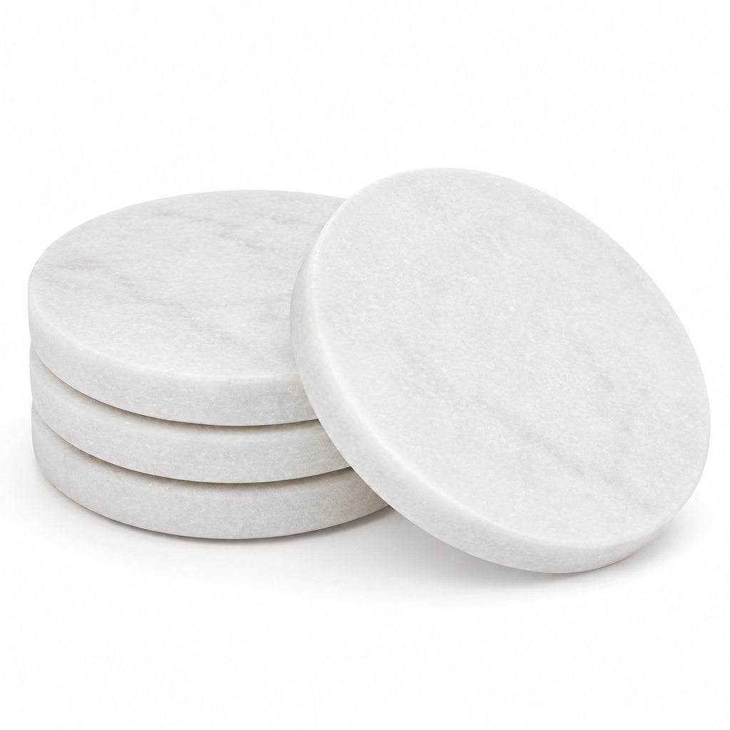 Natural White Marble Coasters, Set of 4