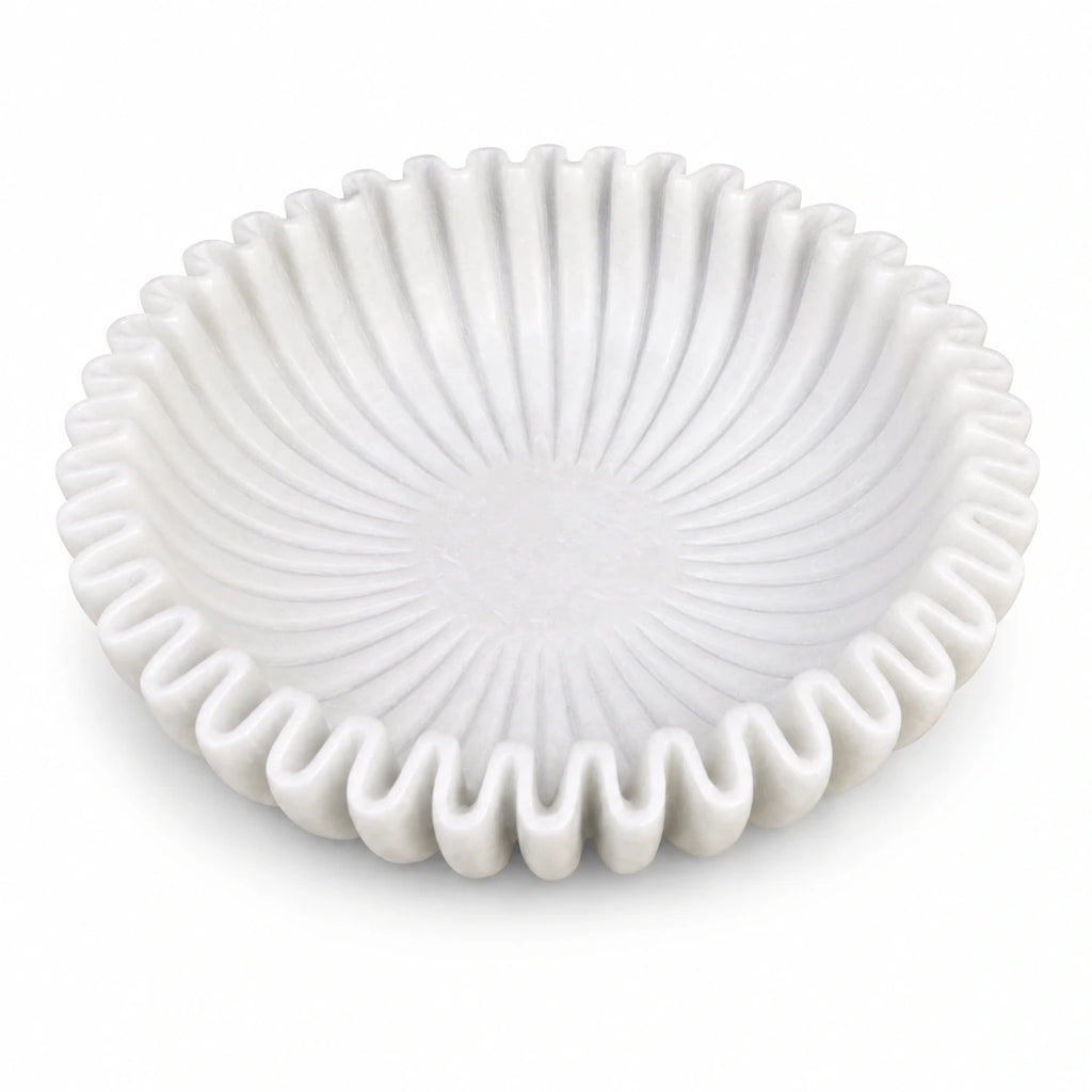 Handcrafted Makrana Marble Ruffle Bowl, 10 Inch