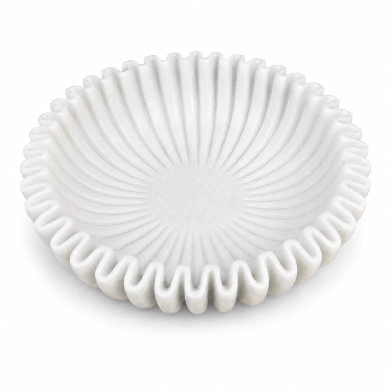 Handcrafted Makrana Marble Ruffle Bowl, 10 Inch