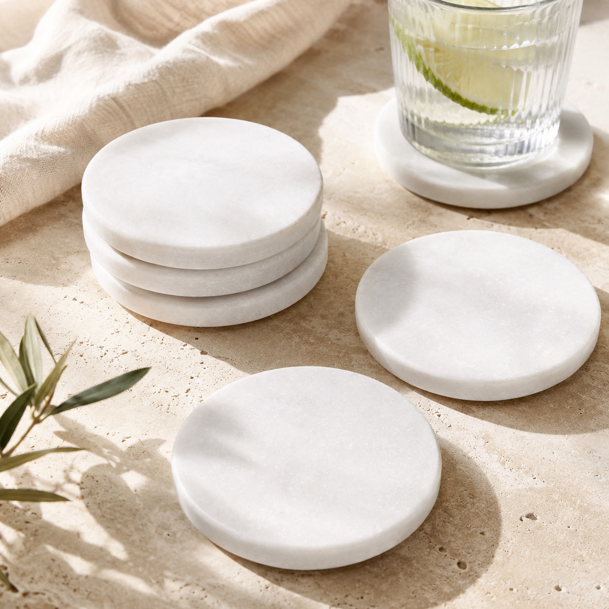Natural White Marble Coasters, Set of 4