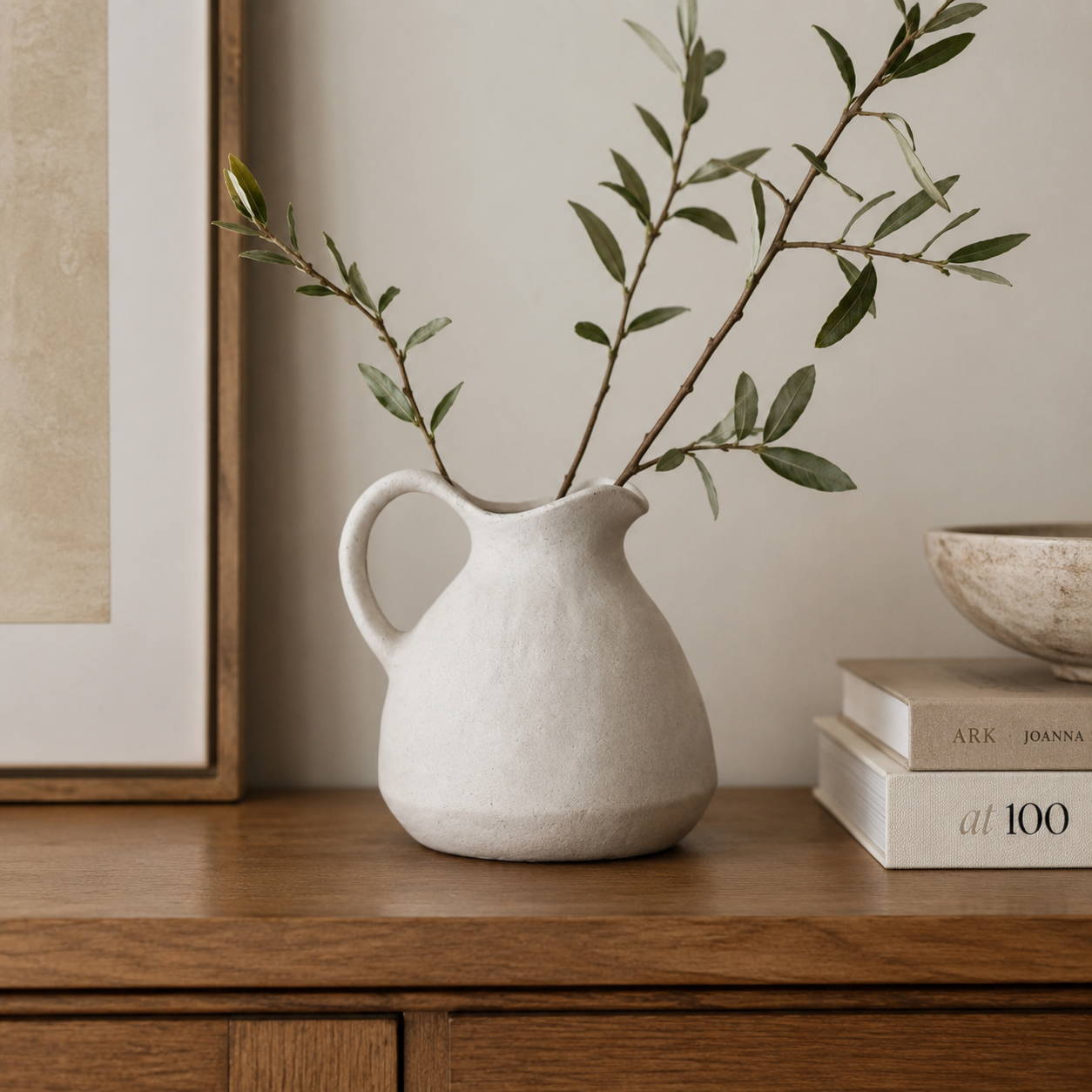 Minimalist White Ceramic Pitcher Vase