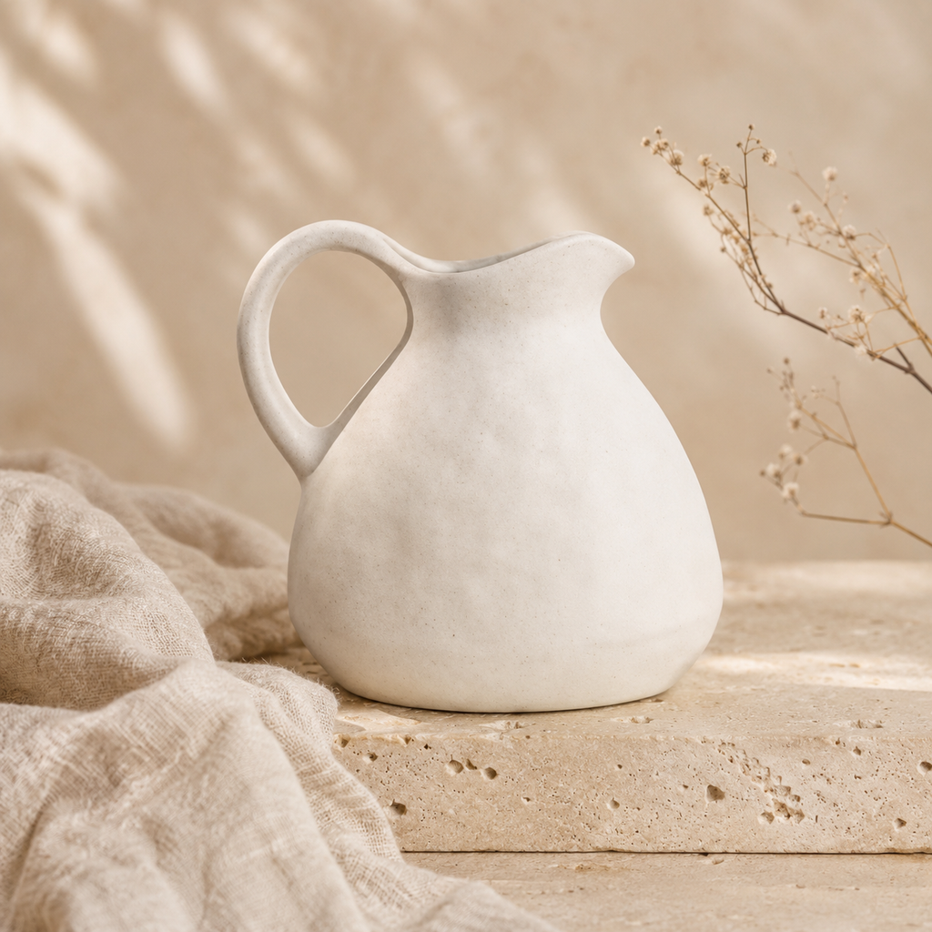 Minimalist White Ceramic Pitcher Vase