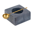 Cruiser’s Caché | Gray Marble Salt Cellar and Gold Spoon Set | Hand Crafted Natural Marble | For Keeping Gourmet Salts Pepper Spices and Seasonings.