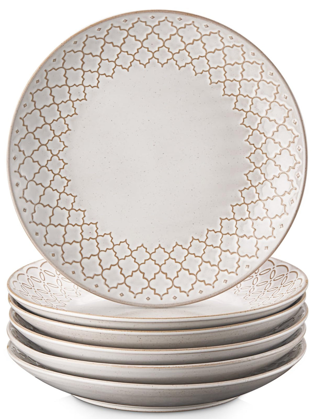 Lead-Free Dinner Plate Set of 6 8.8-inch Ceramic Plates Set Relief and Glazed with Specks Serving Dishes Versatile Plates for Salad Dessert Microwave Safe Housewarming and Wedding Gift